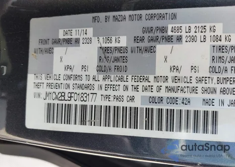 2015 Mazda Mazda5 Sport z USA, uszkodzony, nr VIN JM1CW2BL9F0183177